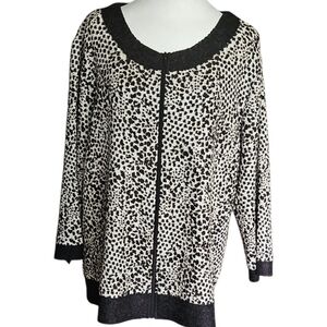 Chico's Black Textured Abstract Print Full Zip Cardigan